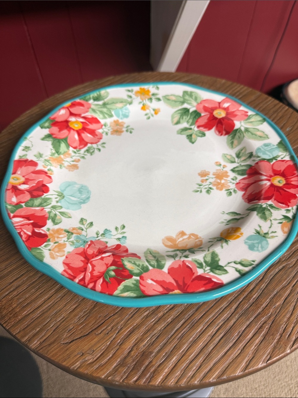 The Pioneer Woman Floral Ceramic Dinner Plate - Vintage Floral White, Red, Teal